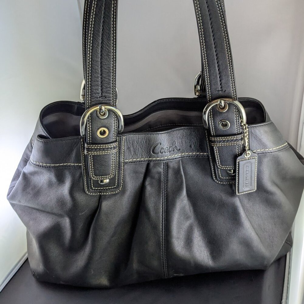 Coach Black Leather Tote & Matching Signature Wallet Set
